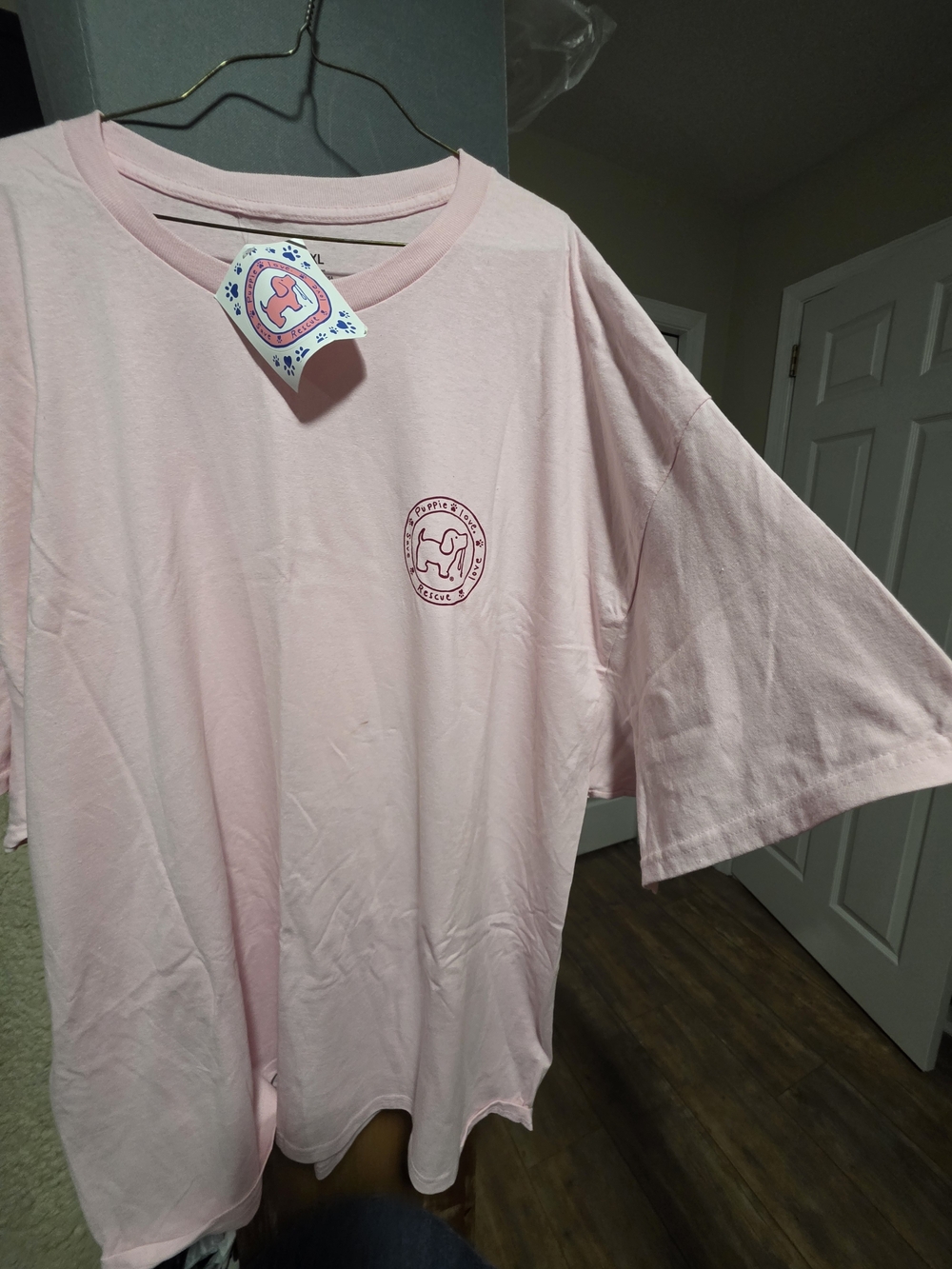 Pastel Pink Short Sleeve Tee with Logo - Women's Casual Top
